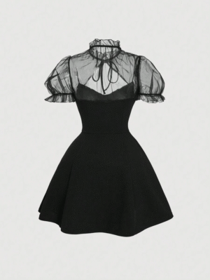 Sitara Women's Contrast Mesh Puff Sleeve Dress