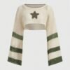 Sitara Fairycore Summer Crochet Star Pattern Hollow Out Crop Sweater,Long Sleeve Tops